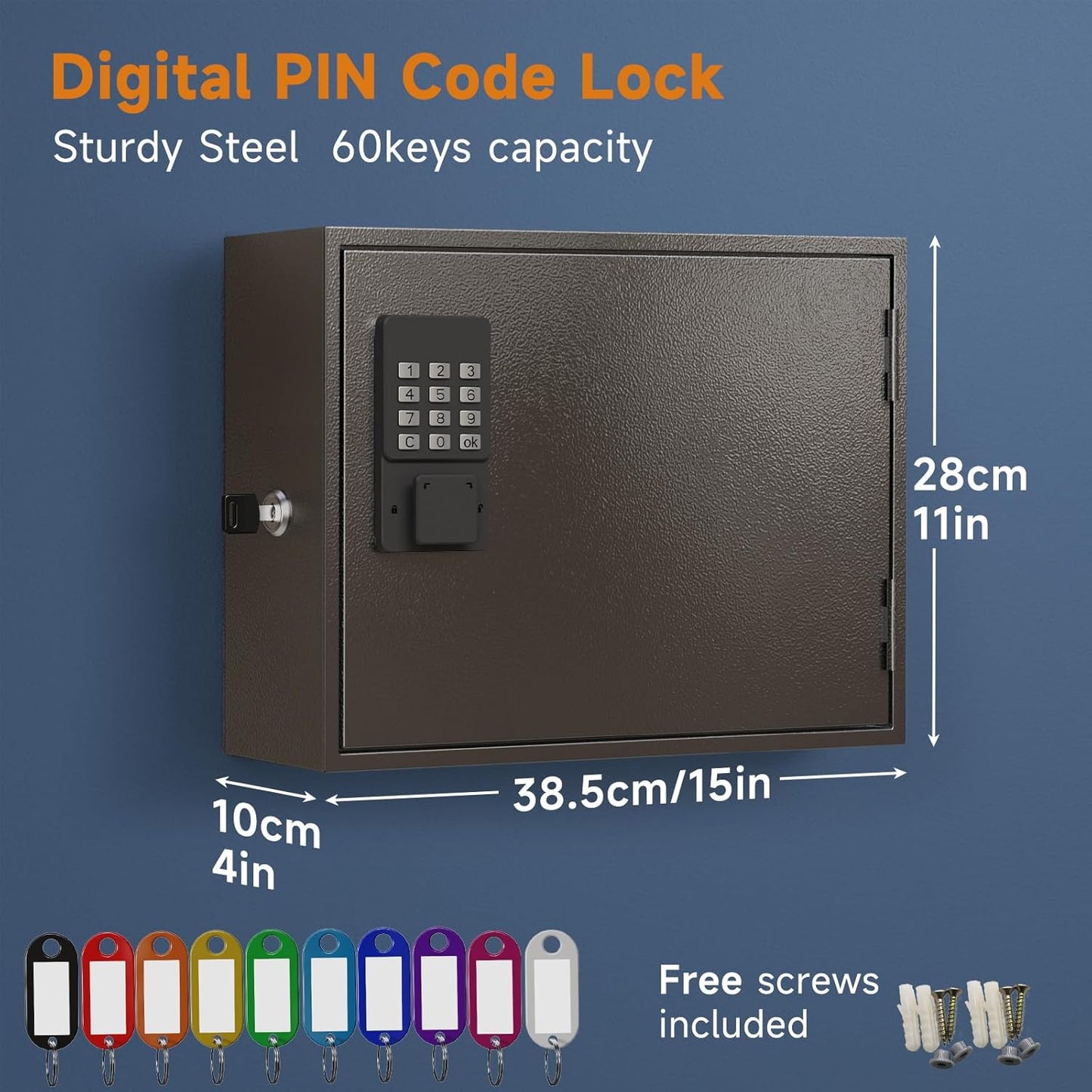 WeHere Smart Key Lock Box, Wall Mounted Key Cabinet with 60 Key Tags, Bluetooth App Control, OTP & Password Unlock, Wi-Fi Remote Unlock (Bridge Required), Steel Key Safe for Office Home Business