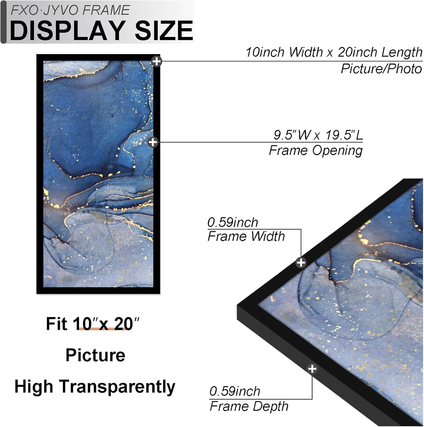 10x20 Picture Frame Set of 3, Black Frame for 10 x 20 Inch Picture Poster Photo, Light Weight and High Transparent 10 by 20 Frame for Wall - 3 Pack/Black/10 x20