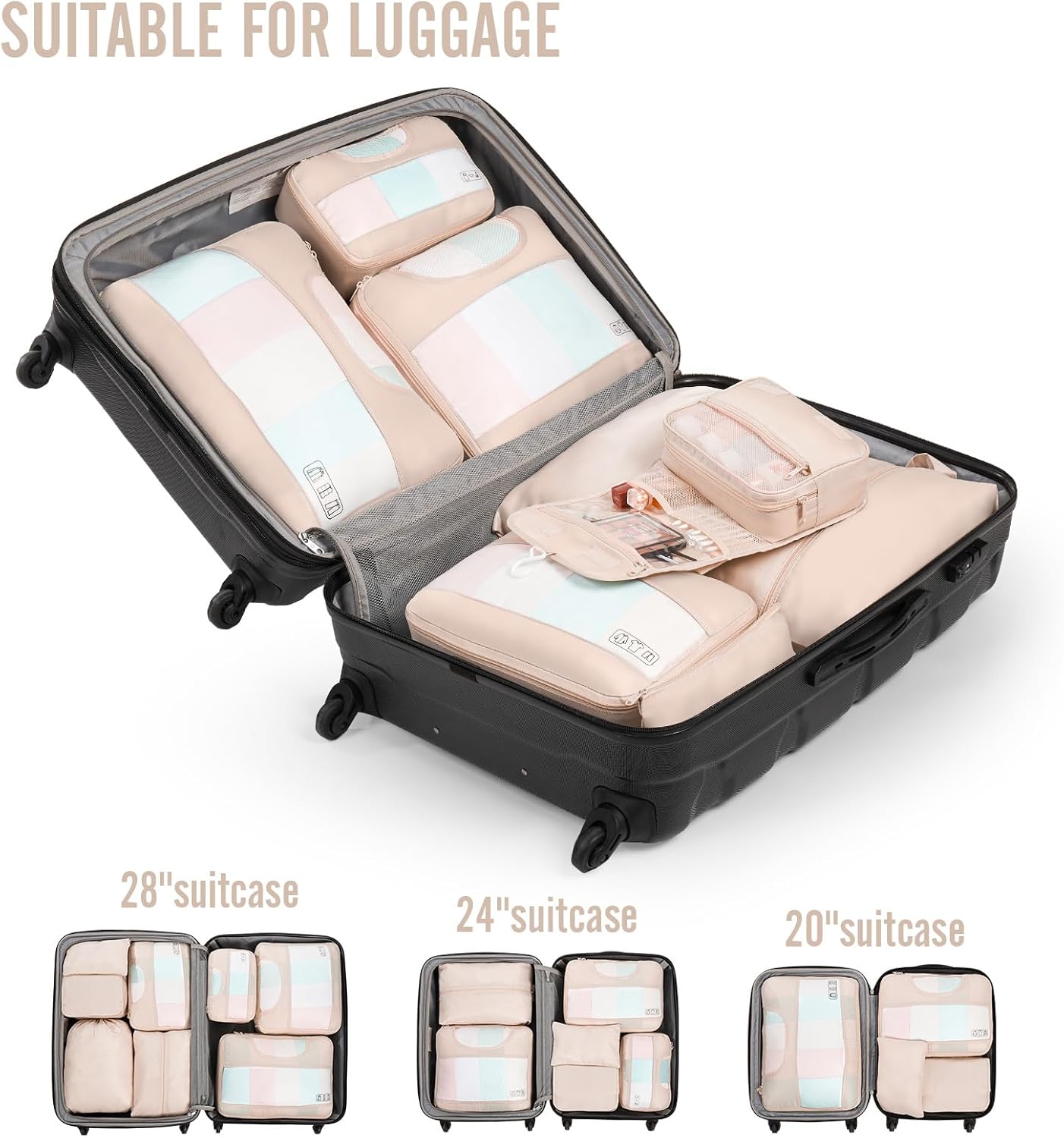 Veken 8 Set Packing Cubes, Gifts for Women Mom Her, Personalized Cruise Ship Travel Essentials Accessories for Beach Vacation, Suitcase Organizer Bags for Luggage with Hanging Toiletry Bag