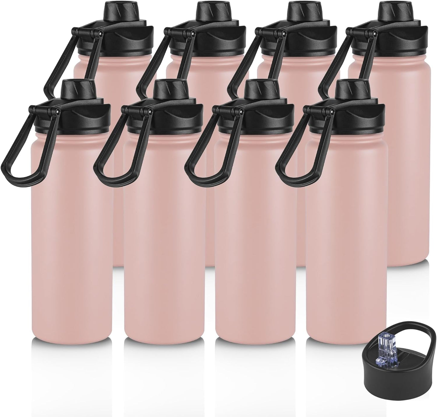 24oz Insulated Water Bottle with Straw Lid, Stainless Steel Metal Water Bottle with Straw & Wide Mouth Lid, Double Wall Vacuum for Hiking Camping, Peach 8 Pack