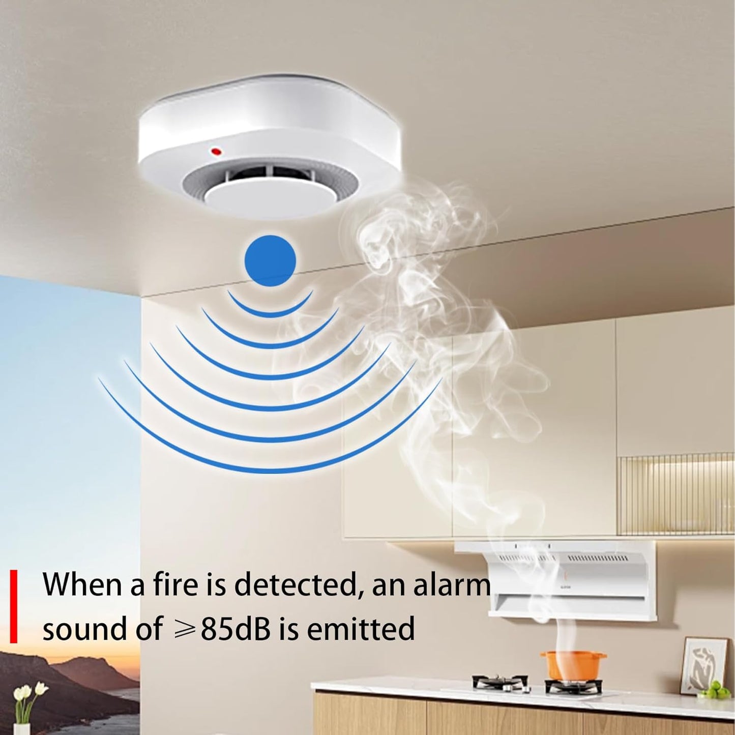 COHANSHANsmoke Detector,Smoke Alarm,fire Alarms Smoke detectors,(Sensor Life of 10 Years) complies with UL Certification,fire Alarm,Smoke detectors,360°Intelligent Detection,Wireless Installation (2)