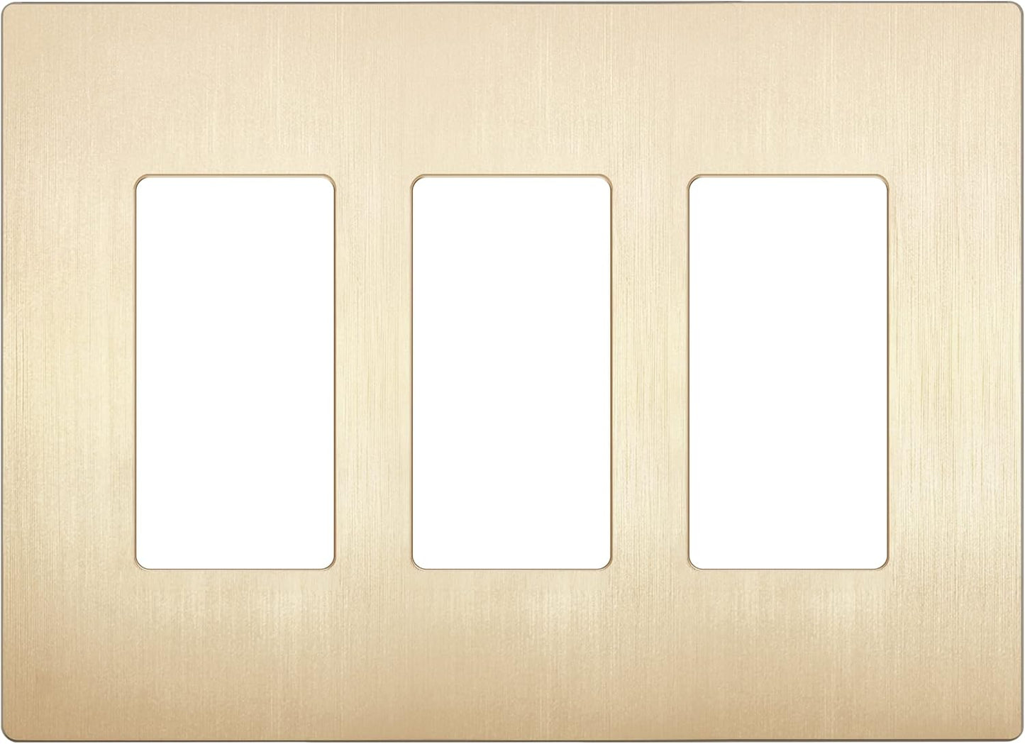 LIDER Brushed Finish Decorator Switch Cover, Screwless Wall Plate, Mid-Size 3-Gang 4.88" x 6.77", Unbreakable Polycarbonate Thermoplastic, UL Listed, LSWP-33M-BGD, Brushed Gold