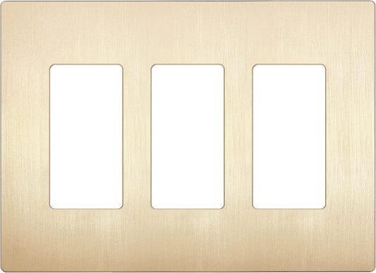 LIDER Brushed Finish Decorator Switch Cover, Screwless Wall Plate, Mid-Size 3-Gang 4.88" x 6.77", Unbreakable Polycarbonate Thermoplastic, UL Listed, LSWP-33M-BGD, Brushed Gold