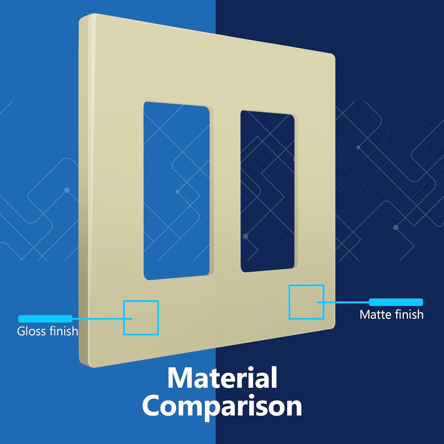 LIDER Matte Finish Double Decorator Switch Cover, Screwless Wall Plate, Mid-Size 2-Gang 4.88" x 4.92", Unbreakable Polycarbonate Thermoplastic, UL Listed, LSWP-32M-I10P, Ivory, 10 pack