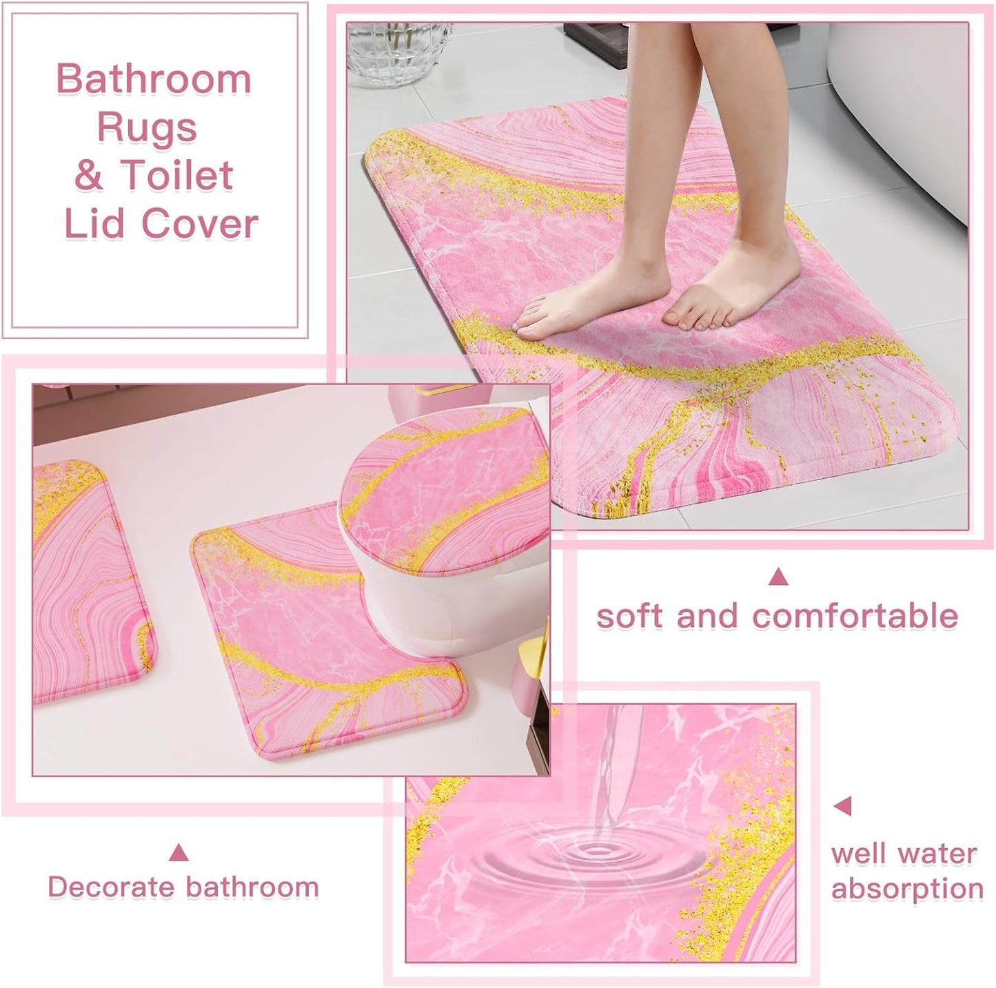 25PCS Bathroom Accessory Set, Pink Bathroom Set with Large-Capacity 4 Gallon Trash Can,Bathroom Rugs Set, Waterproof Shower Curtain, Toilet Brush, Toothbrush Holder & Soap Dispenser