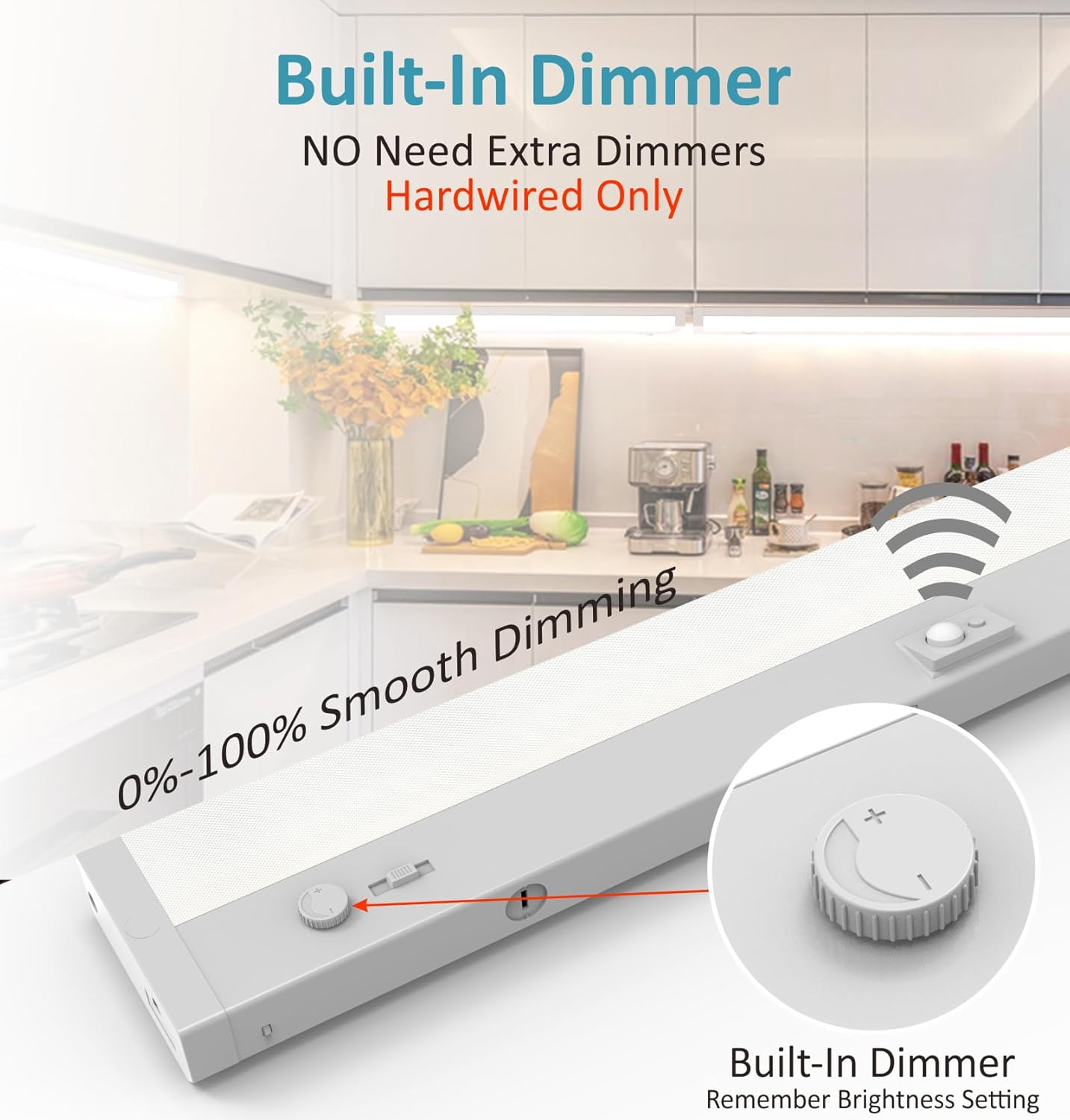 Under Cabinet Lighting Motion Sensor Hardwired, 24 Inch 12W Dimmable, 5 CCT 2700/3000/3500/4000/5000K, Eyes Care Design Linkable Under Counter Lights for Kitchen, Sink, ETL Listed, White