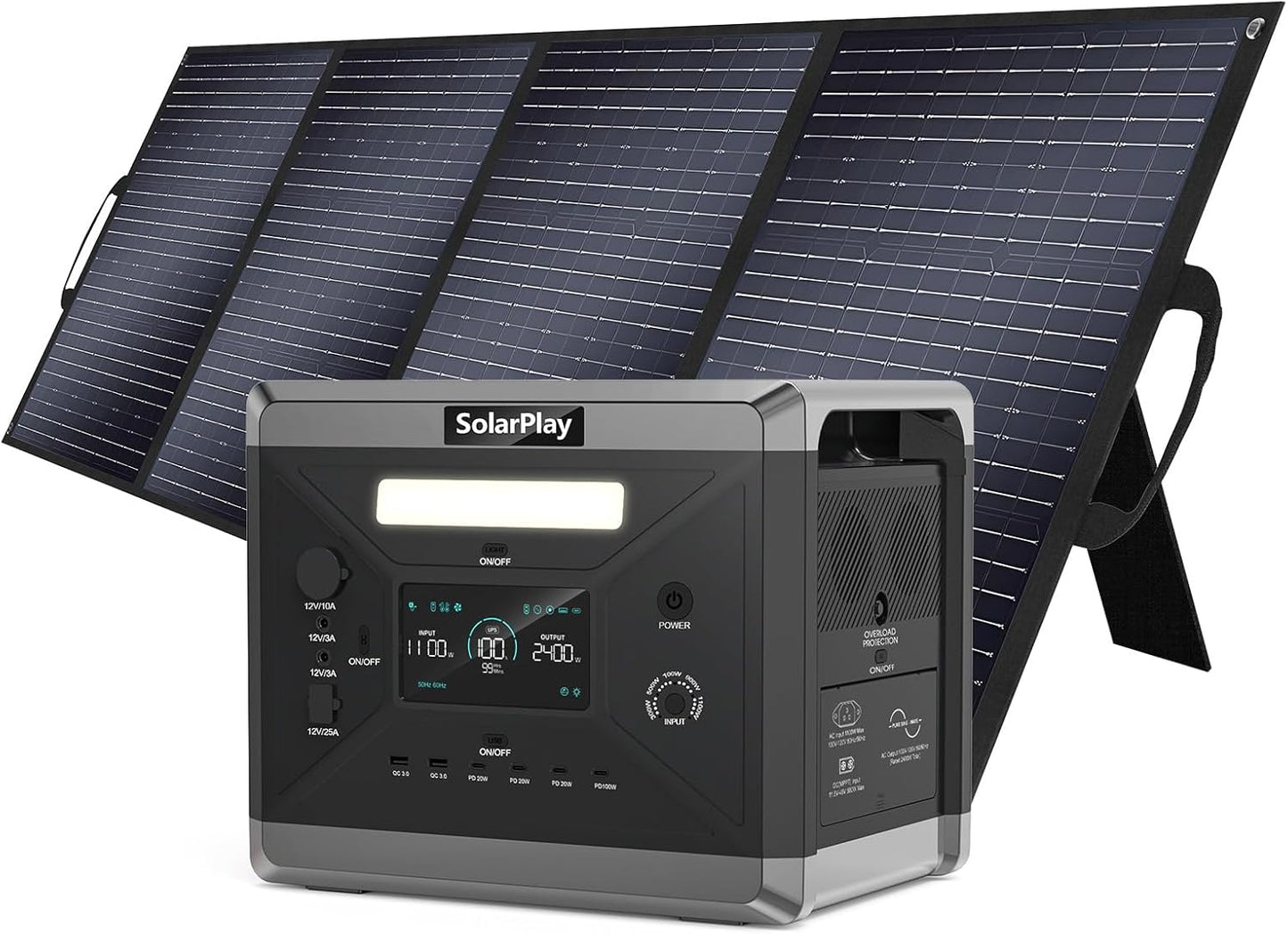 SolarPlay Q2501 Solar Generator with 400W Solar Panel, 2400W/2160Wh Large Capacity Portable Power Station, 4 AC Outlets (4800W Peak), Emergency Power Station for Home, Camping, Outdoor Battery Backup