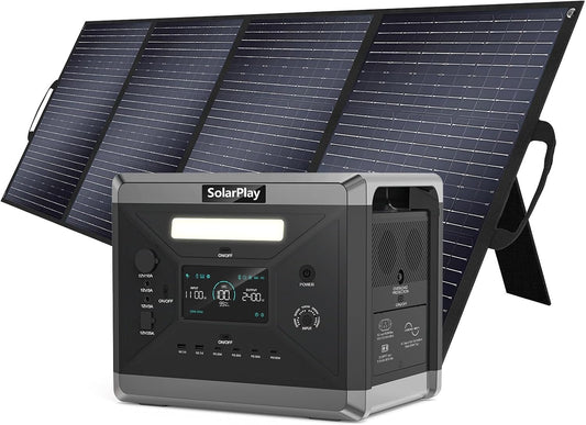 SolarPlay Q2501 Solar Generator with 400W Solar Panel, 2400W/2160Wh Large Capacity Portable Power Station, 4 AC Outlets (4800W Peak), Emergency Power Station for Home, Camping, Outdoor Battery Backup