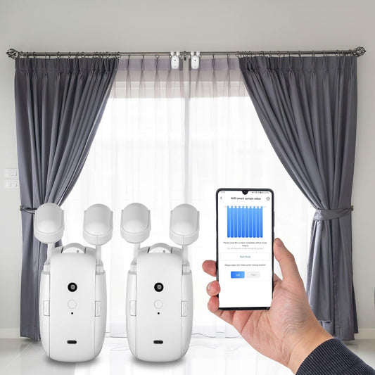 Smart Curtain Openers with Remote Control - High-Performance Motor for Roman, T/U-Shaped Tracks - Automated Opening/Closing (WiFi 2PK)