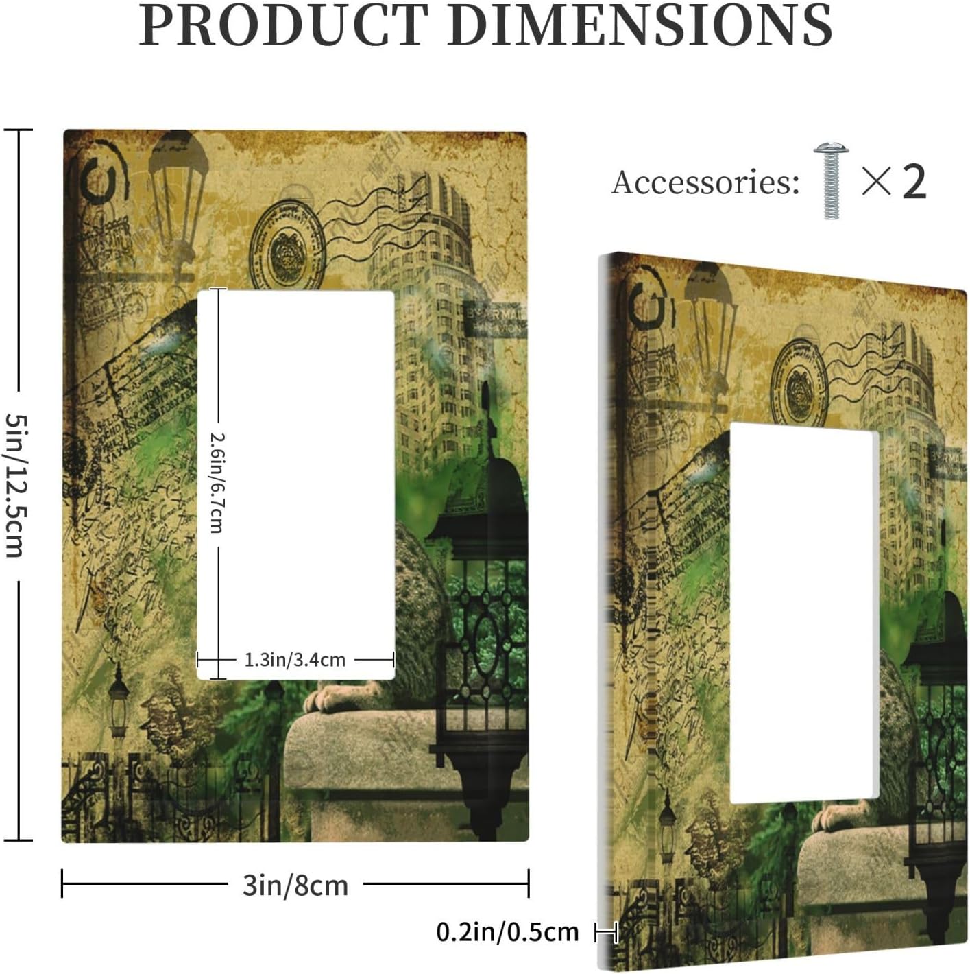 Decorative Outlet Covers Vintage Style Cat City Stamp 1 Gang Single Rocker Light Switch Cover Plate GFCI Wall Plates Electrical Switch Plate Cover for Bedroom Home Decor