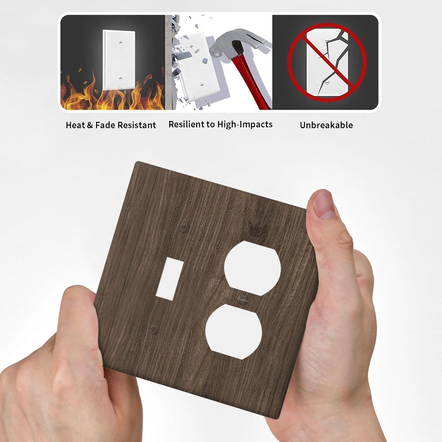 Outlet Covers Rustic Walnut Wood Grain 1 Toggle 1 Duplex Switch Plate Covers Electrical Light Switch Cover Plate Decorative Wall Plate Socket Cover for Farmhouse Cabin Decor