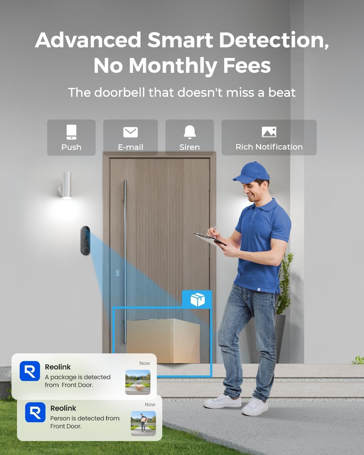 REOLINK Battery Doorbell Camera with 256GB microSD Card and Chime Bundle, 1:1 Head-to-Toe View, 2.4/5 GHz WiFi, Person/Vehicle/Package Detection, No Monthly Fees