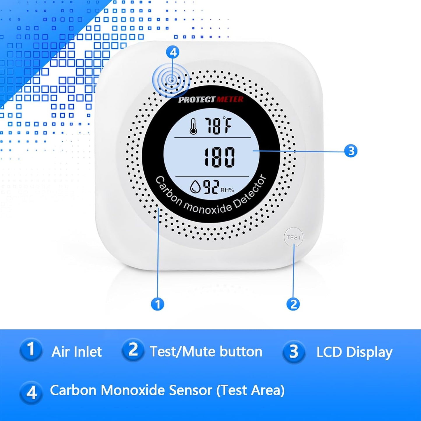 Carbon Monoxide Detectors,2 Pack 3in1 Portable Carbon Monoxide detectors Plug in Wall for Travel, CO Alarm/Monitor for Home/Hotel Room/RV with AC Socket with Temperature & Humidity Detectors