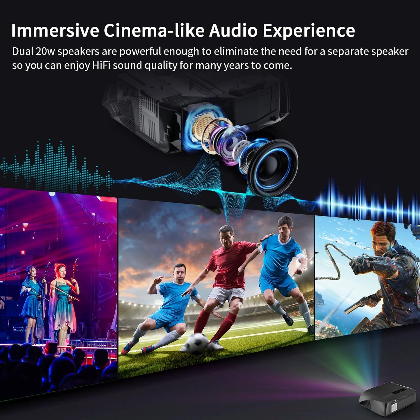 High Brightness Projector 1800 ANSI, HDR10+, 4K Support, WiFi6 & Bluetooth, Smart Android TV with Apps, HDMI/ USB, for Daylight Viewing, Low Input Lag Gaming, Silent Bedroom, Wireless Presentation