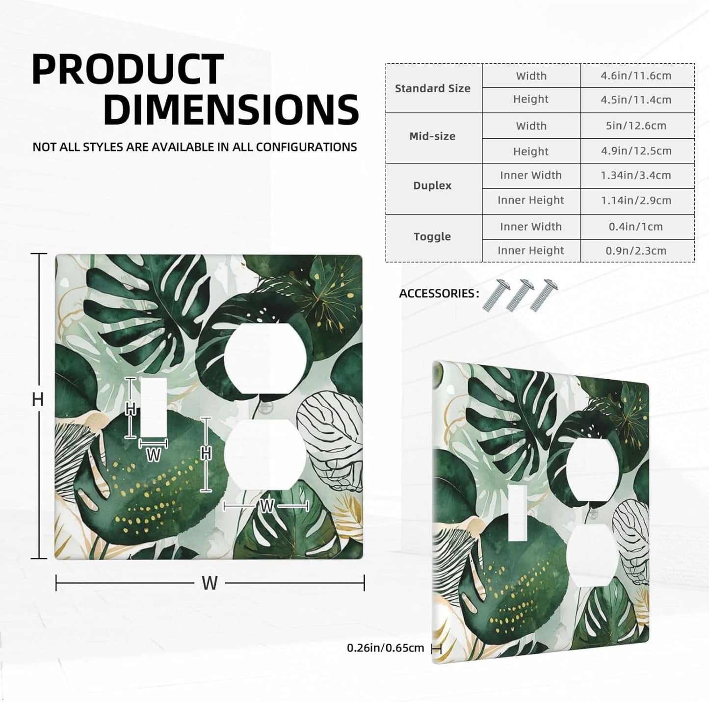 Wallplates Boho Tropical Leaves 1 Toggle 1 Duplex Switch Plate Electrical GFCI Faceplate Decorative Light Switch Covers for Bedroom Bathroom Decor