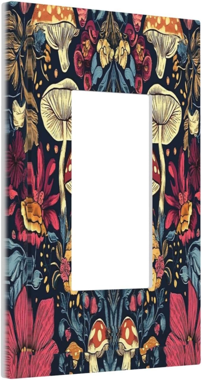 Decorative Outlet Covers Coloful Red Yellow Orange Magical Mushroom Forest 1 Gang Single Rocker Light Switch Cover Plate GFCI Wall Plates Electrical Switch Plate Cover for Bedroom Home Decor