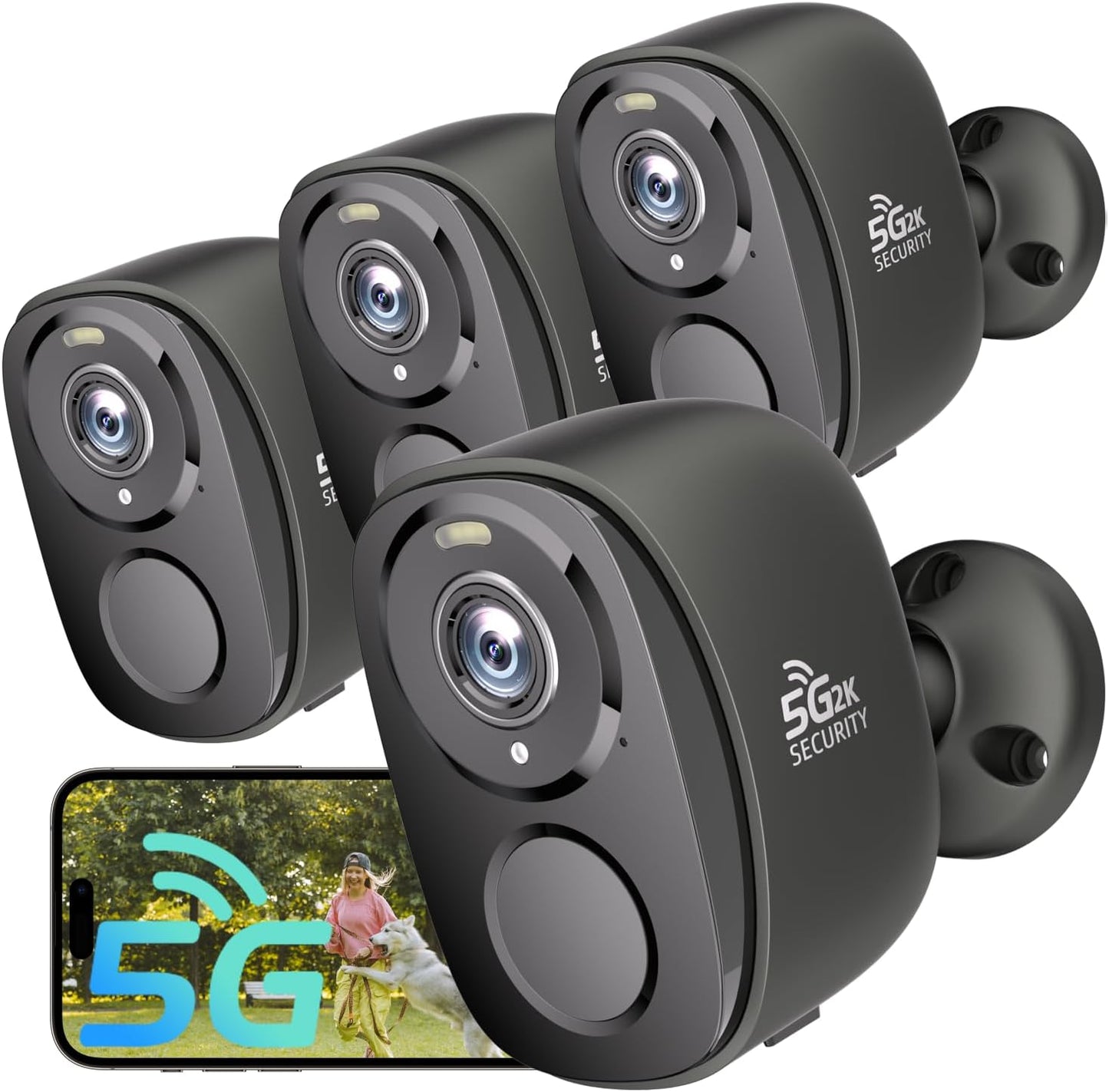 4PCs 2K Security Camera Wireless Outdoor, Surveillance Indoor Home Camera, Battery Powered WiFi Security Cameras with Color Night Vision, AI Motion Detection, 2-Way Audio, IP65, SD/Cloud, Works Alexa