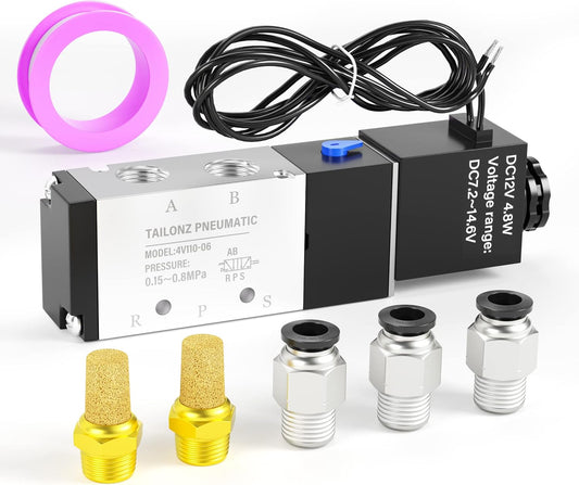 TAILONZ PNEUMATIC 1/8"NPT Solenoid Valve 4V110-06 DC12V Single Coil Pilot-Operated Electric 2 Position 5 Way Connection Type Outlet wire