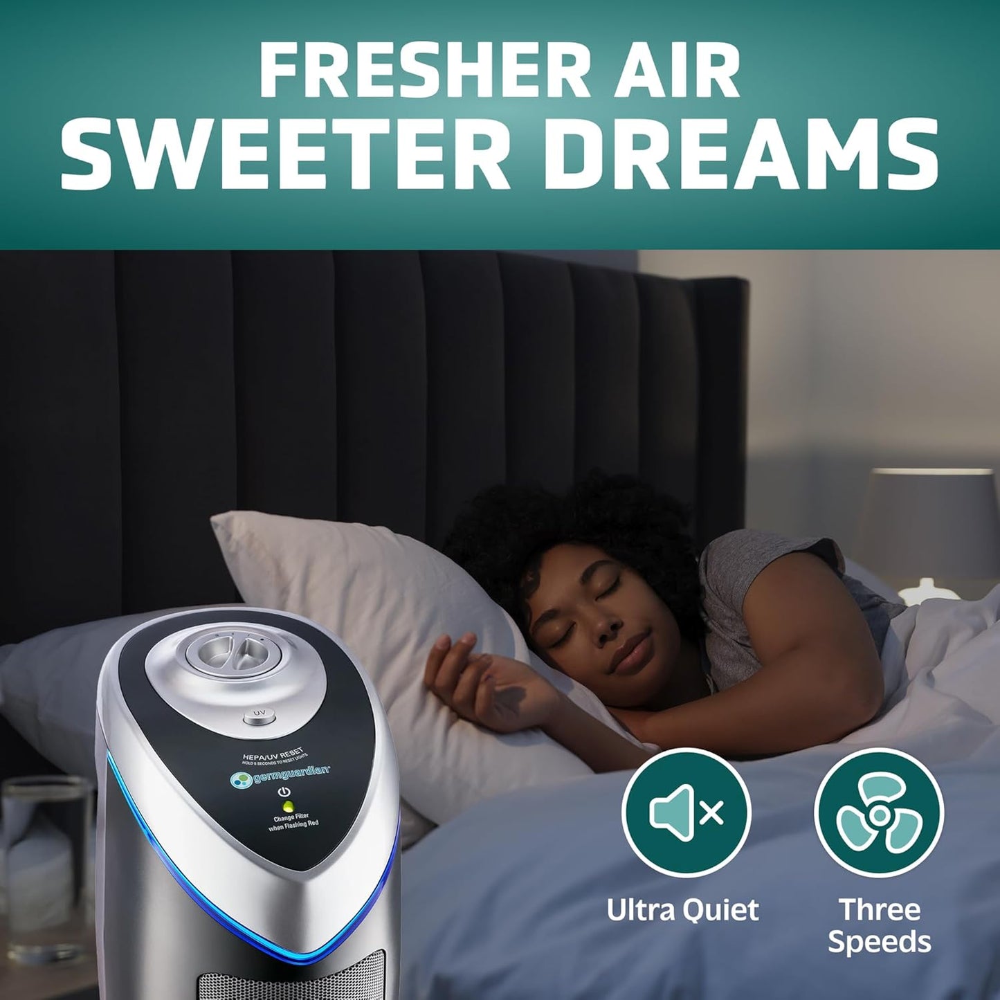 GermGuardian Air Purifier for Home with HEPA Pure Filter, for Wildfire Smoke, Pet Dander, Pollen, Odors, Large Rooms Up To 743 Sq. Ft., Removes 99.97% Pollutants, UV-C, 2-Pack, 22", AC48252PK, Gray