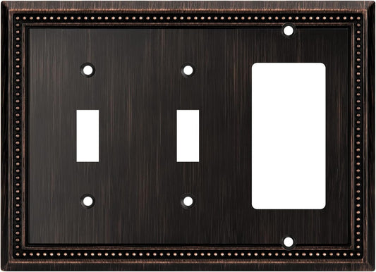 Henne Bery Sunken Pearls Heavy Duty Decorative Wall Plate Switch Plate Outlet Cover (Double Toggle/Single Decorator, Aged Bronze)
