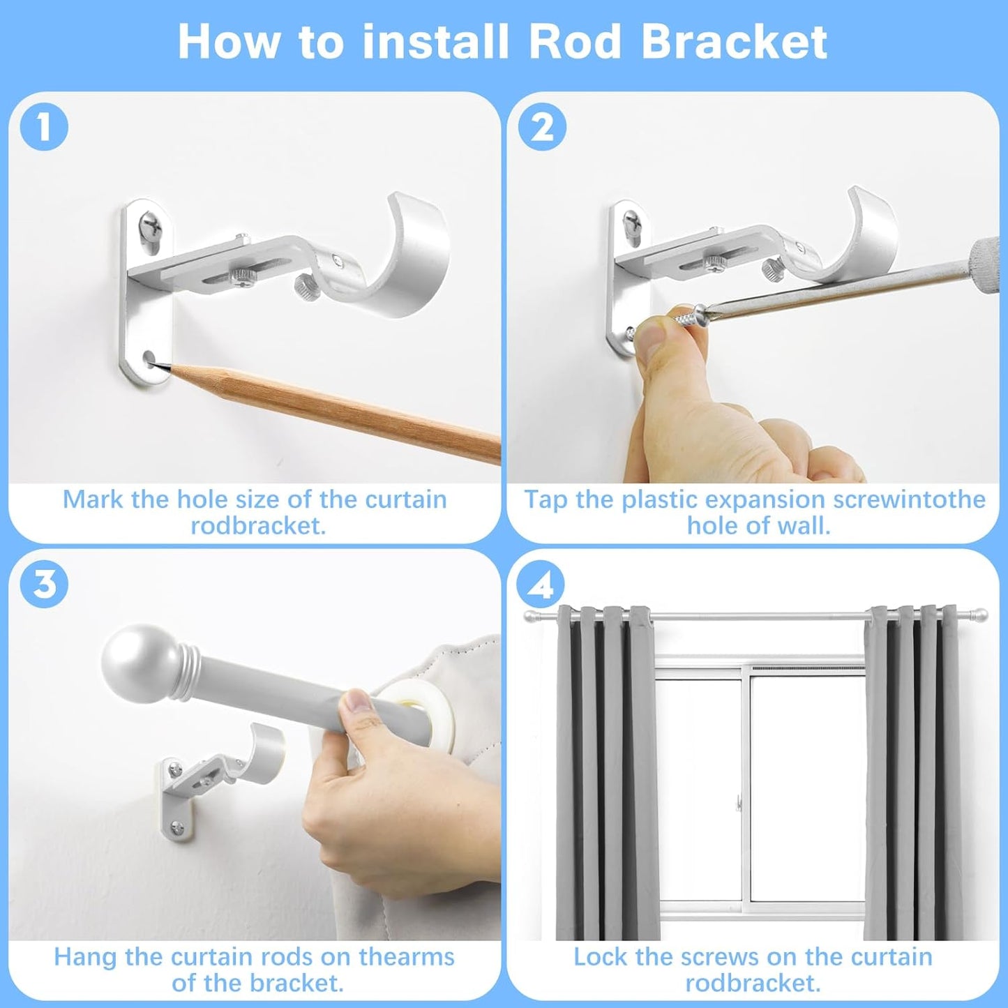 Curtain Rods for Windows 16 to 150 Inches, Curtain Rod Max Adjustable Length of 160 IN, 6/8" Diameter Drapery Rods Round Finials, Satin Silver, Pack of 1