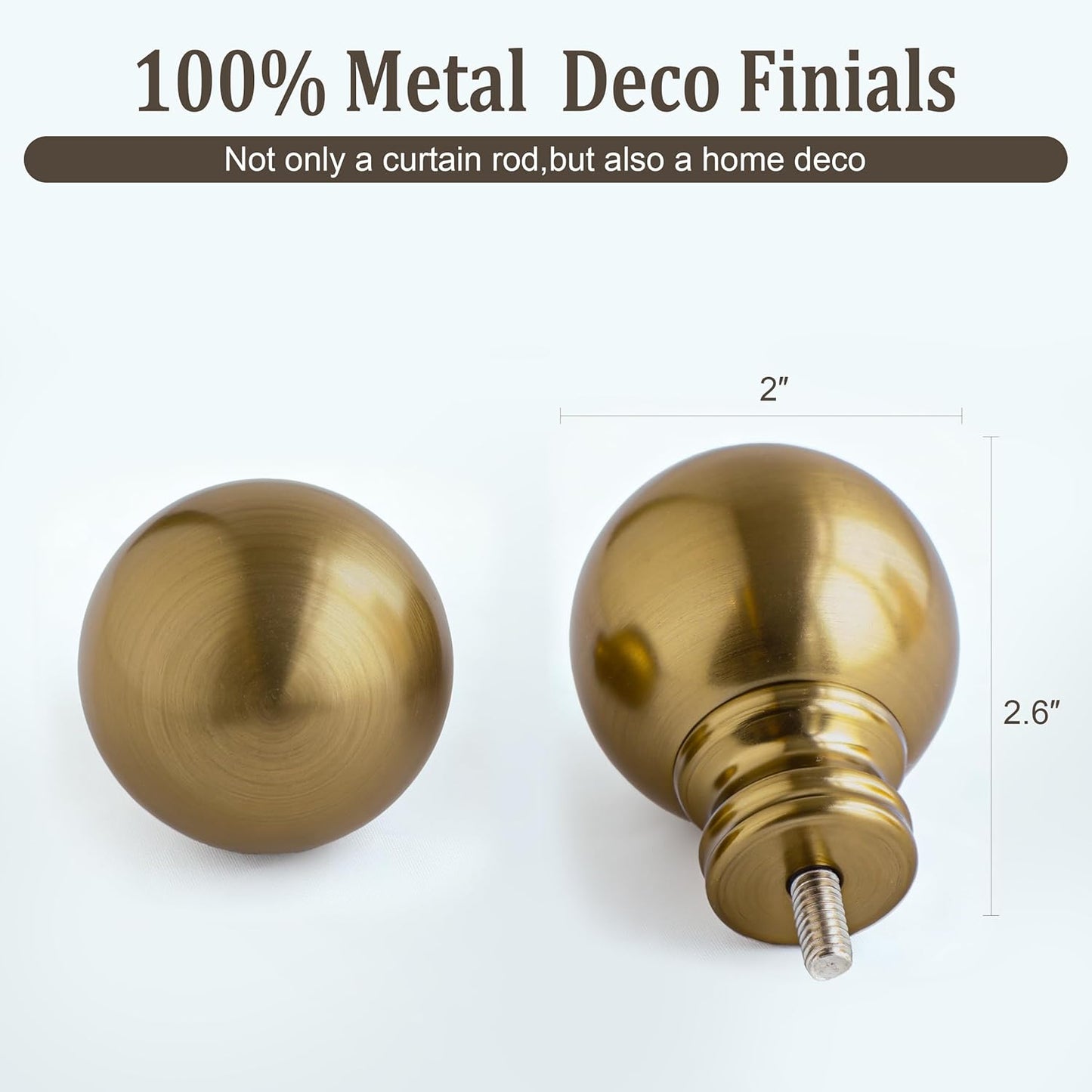 2 Pack Warm Gold Curtain Rods Set for Windows 66 to 120 Inch Brass Long Adjustable Window Curtain Rod Heavy Duty 1" Diameter with Metal Finials for Living Room Bedroom Farmhouse Kitchen Outdoor