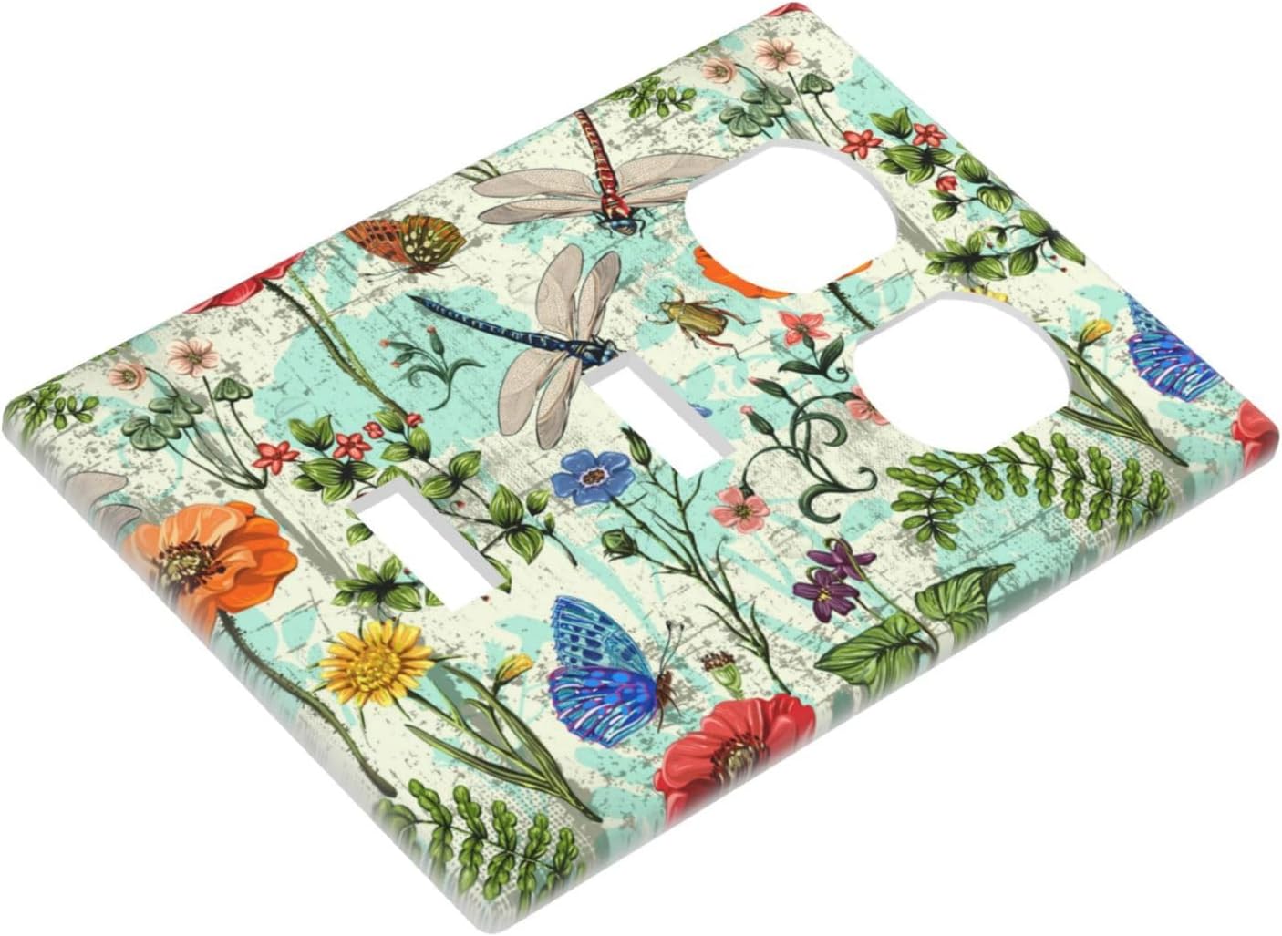 Dragonflies Flowers Butterfly 3 Gang Toggle Toggle Outlet Outlet Light Switch Cover Decorative Wall Plate Cover For Home Living Bedroom Kitchen Decorative