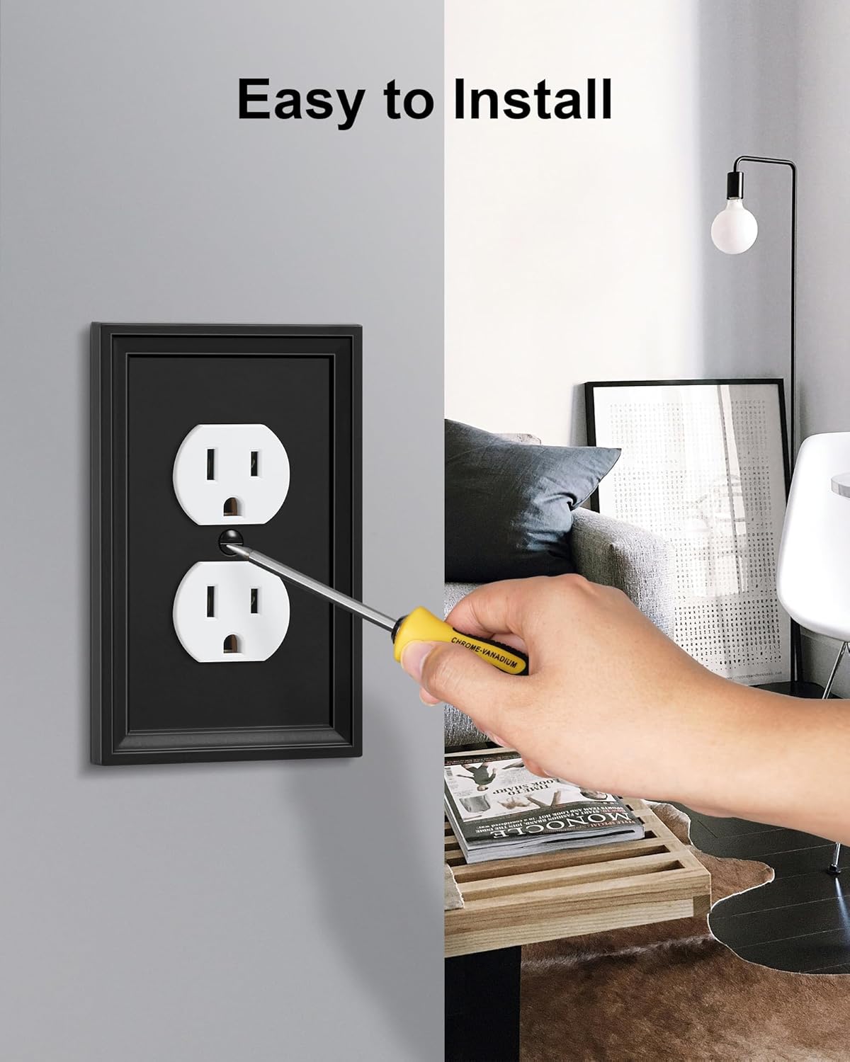 2-Pack Duplex Outlet Cover, Natural Bamboo Fiber Switch Plates and Outlet Covers, Black Decorative Wall Plates for Electrical Outlets, 1 Gang Receptacle Cover, Corrosion Resistant