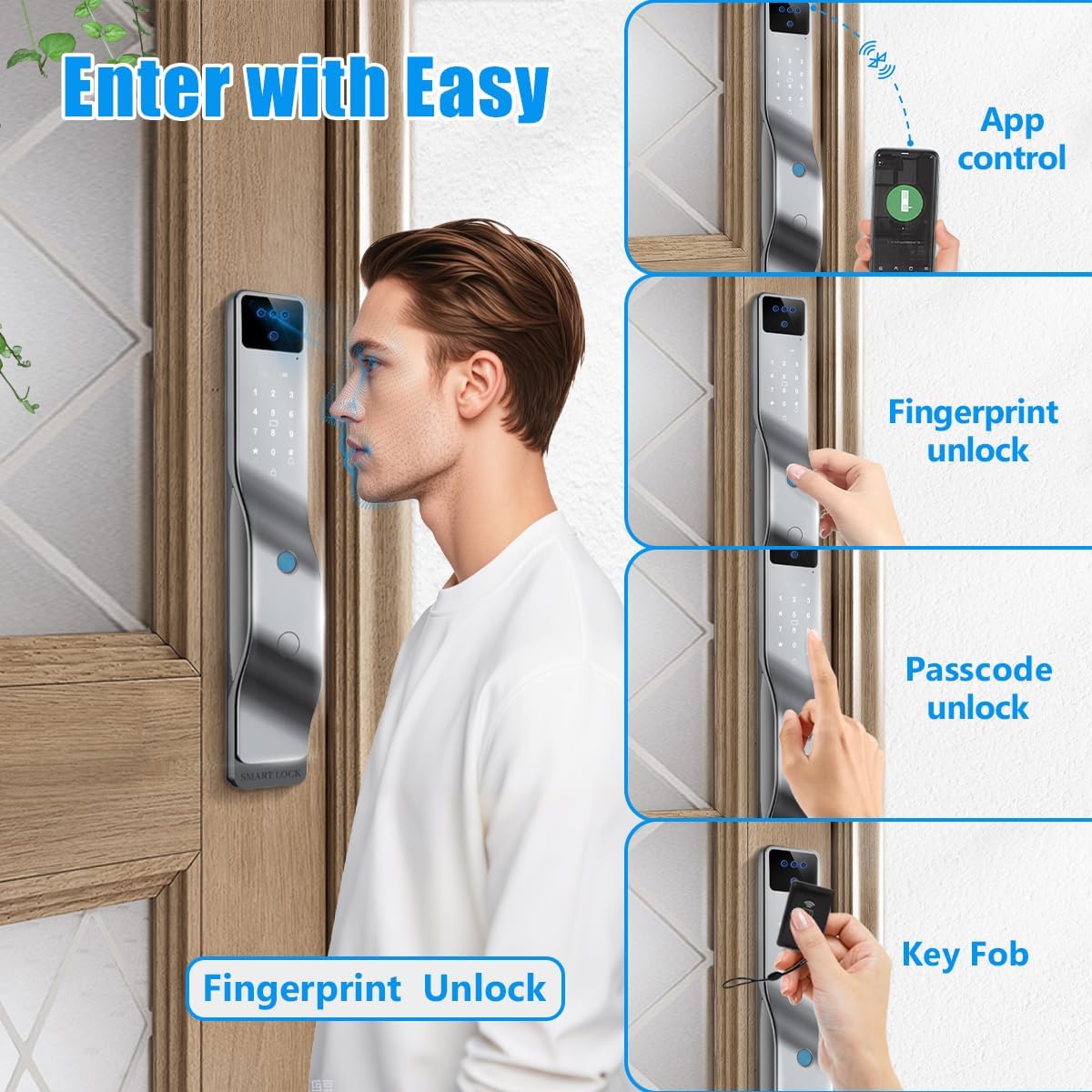 Sophies Smart Door Lock with Camera, Wi-Fi Smart Locks Fully Automatic 3D Face Recognition Smart Biometrics Fingerprint Door Lock Tuya Remote Control NFC Password with Doorbell
