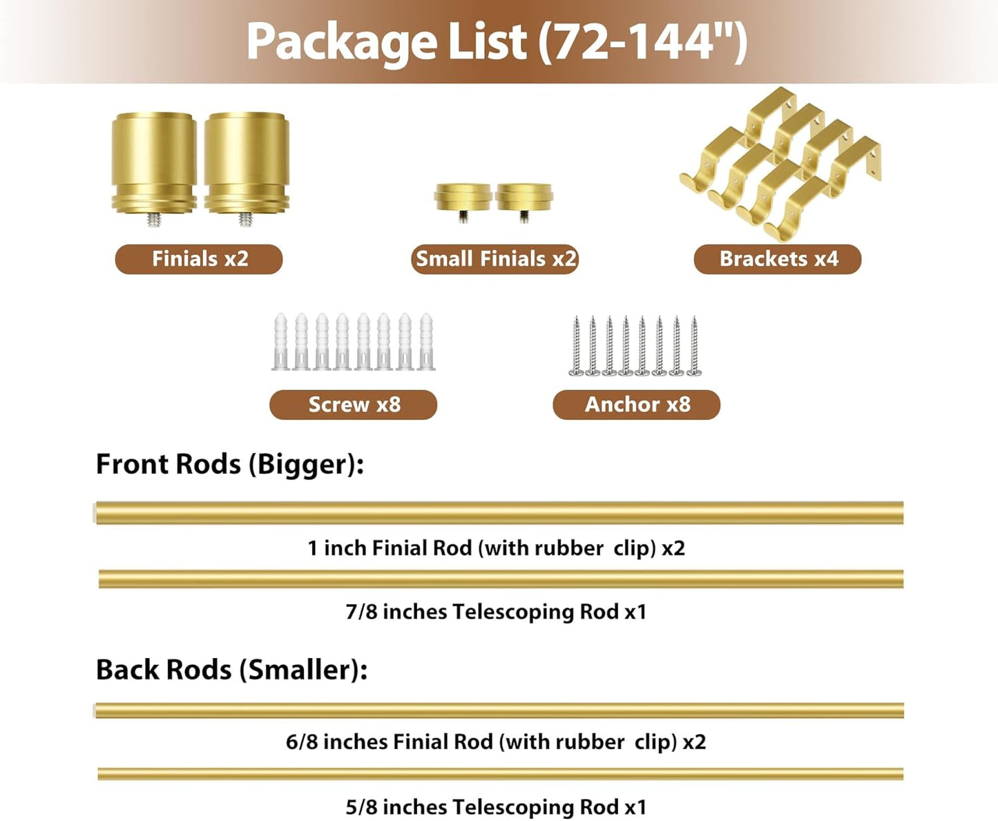 Double Curtain Rod 72 to 144 Inch, HOTOZON 1 Inch Heavy Duty Double Curtain Rods for Windows 60 to 140 Inches(5-11.6 ft), Telescoping Drapery Rod with Simple End Finials, Gold