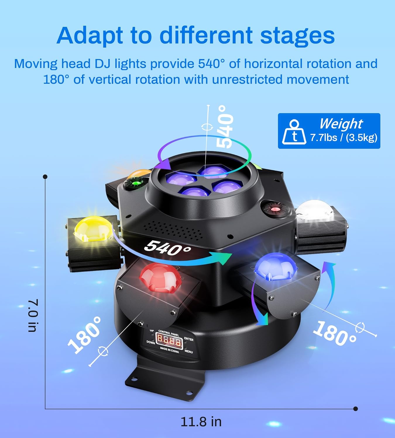 Moving Head DJ Lights, 150W Quality Metal Construction 6 Arms Disco Stage Light with RGBW 4-in-1 LED, DMX-512 & Sound Activation & Remote Control, Laser Party Lights for Bar, Wedding, Club Live House