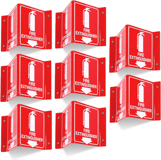 T&R Fire Extinguisher Sign, Fire Extinguisher with Down Arrow - 8 Pack - 8 x 6 Inches Acrylic, 4 pre-drilled holes, Includes Matching Screws, Use for Home Office/Business