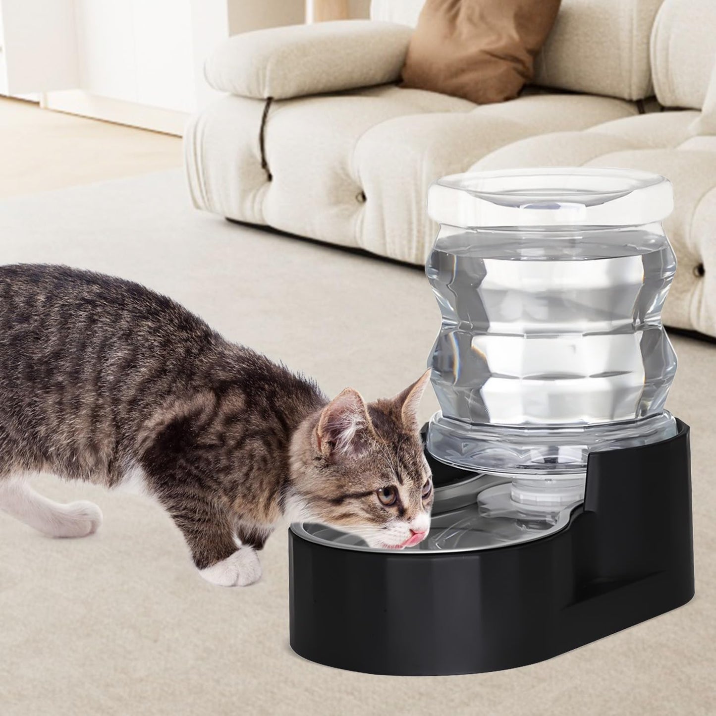 RIZZARI Dog Food Water Dispenser: 4L Large Black Stainless Steel Feeder with Triple Filter -Healthy Hydration for Pets in The Living Room - Garden and Study Room