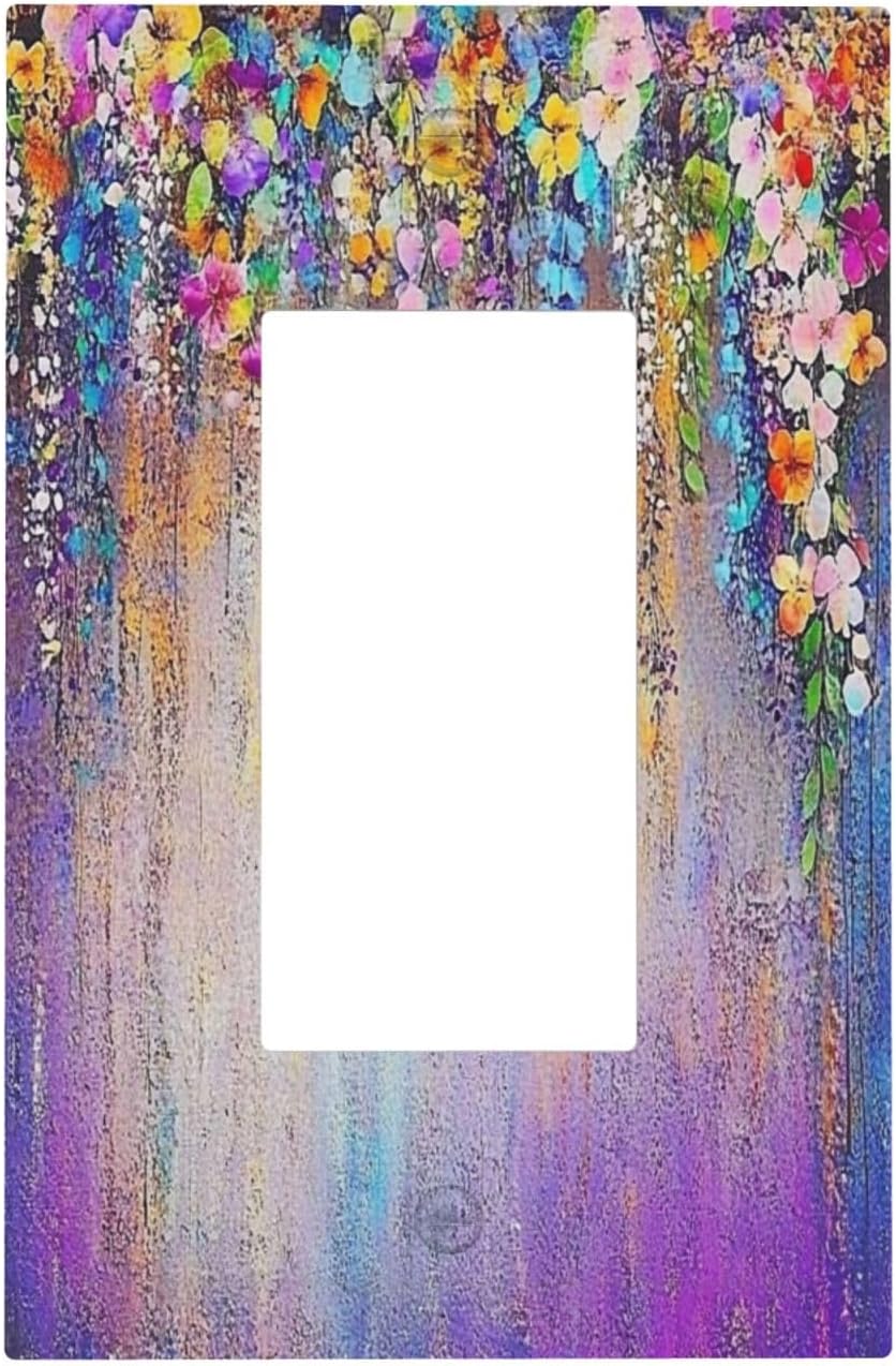 Colorful Country Flower Wildflower Floral Decorative Outlet Covers 1 Gang Single Rocker Light Switch Cover Plate Wall Plates Gfci Faceplate For Bed Room Living Room Decor