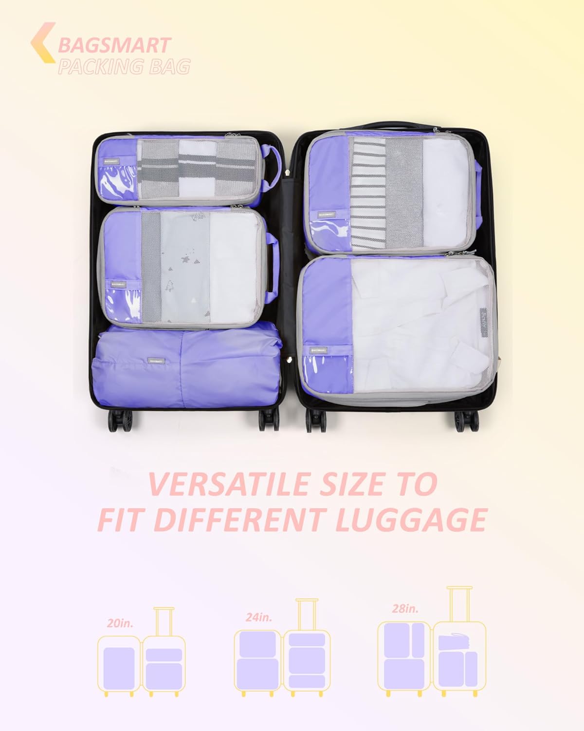 BAGSMART 6 Set /4 Set/2 Set Compression Packing Cubes for Travel, Lightweight Luggage Organizer Bags, Durable Space Saver Bags Travel Essentials