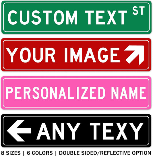 Custom Street Sign Left or Right Arrow, Double Sided/Reflective Option, 24''x6'', Personalized Road Address Large Metal Sign, Customize for Business, Office, Outdoor, Home, Delivery