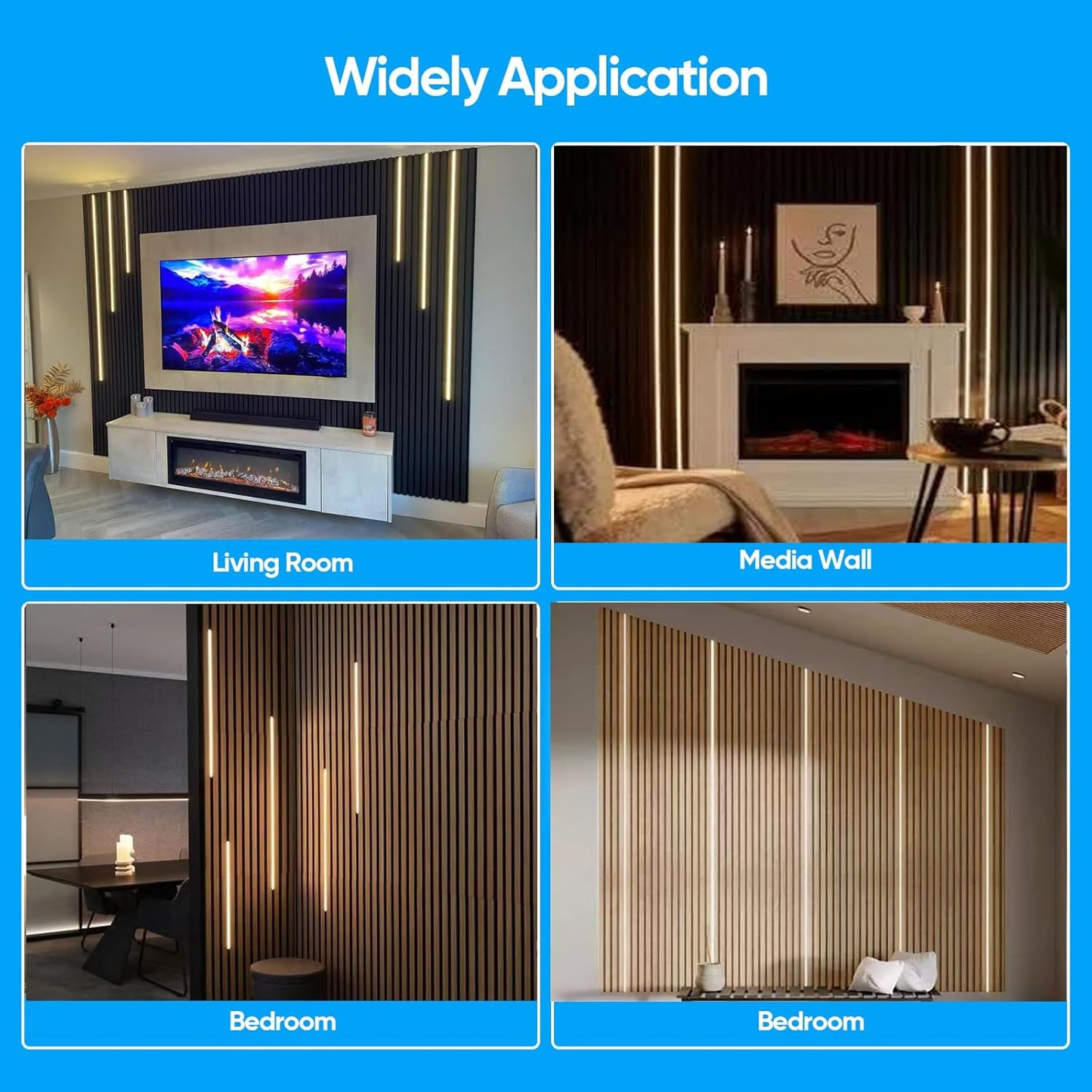 Besseto LED Wall Panel Lights Black,Wood Slat Wall Panel Strip Light,3000K Touchable Switch Dimmable LED Recessed Lighting for Living Room Bedroom Bathroom Stairs (Black-4PCS)