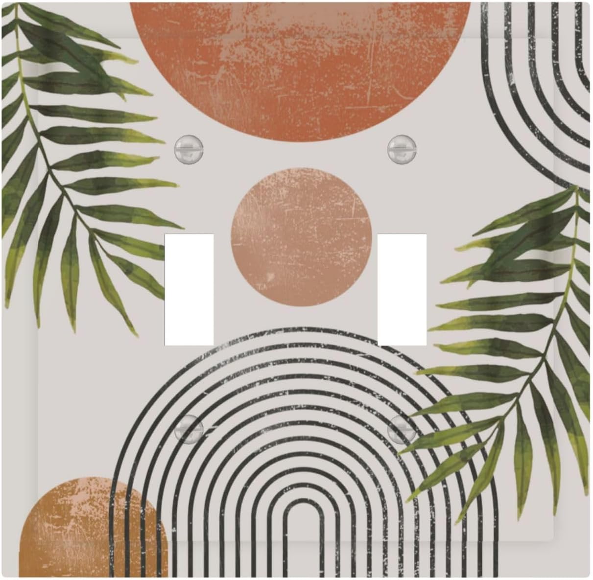 Beautiful Boho Mid Century Large Archs Sun Leaves Plants Decorative Switch Plates 2 Gang Double Toggle Outlet Light Switch Cover Wall Plate Electrical Faceplate for Bedroom Living Room Decor