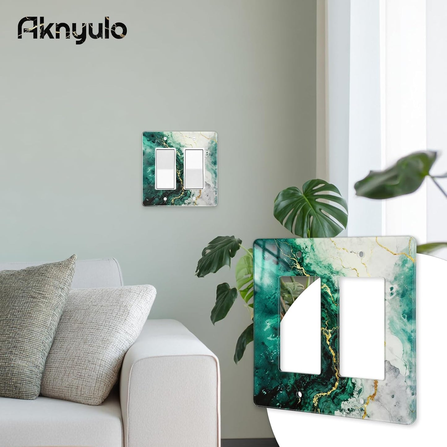 Modern Abstract Lexury Dark Turquoise Teal Blue Gray Marble Textured Light Switch Wall Plate Plates Decorative Electrical Outlet Cover Plates Acrylic 2 Gang Wall Outlet Covers Mirror Switch Plates