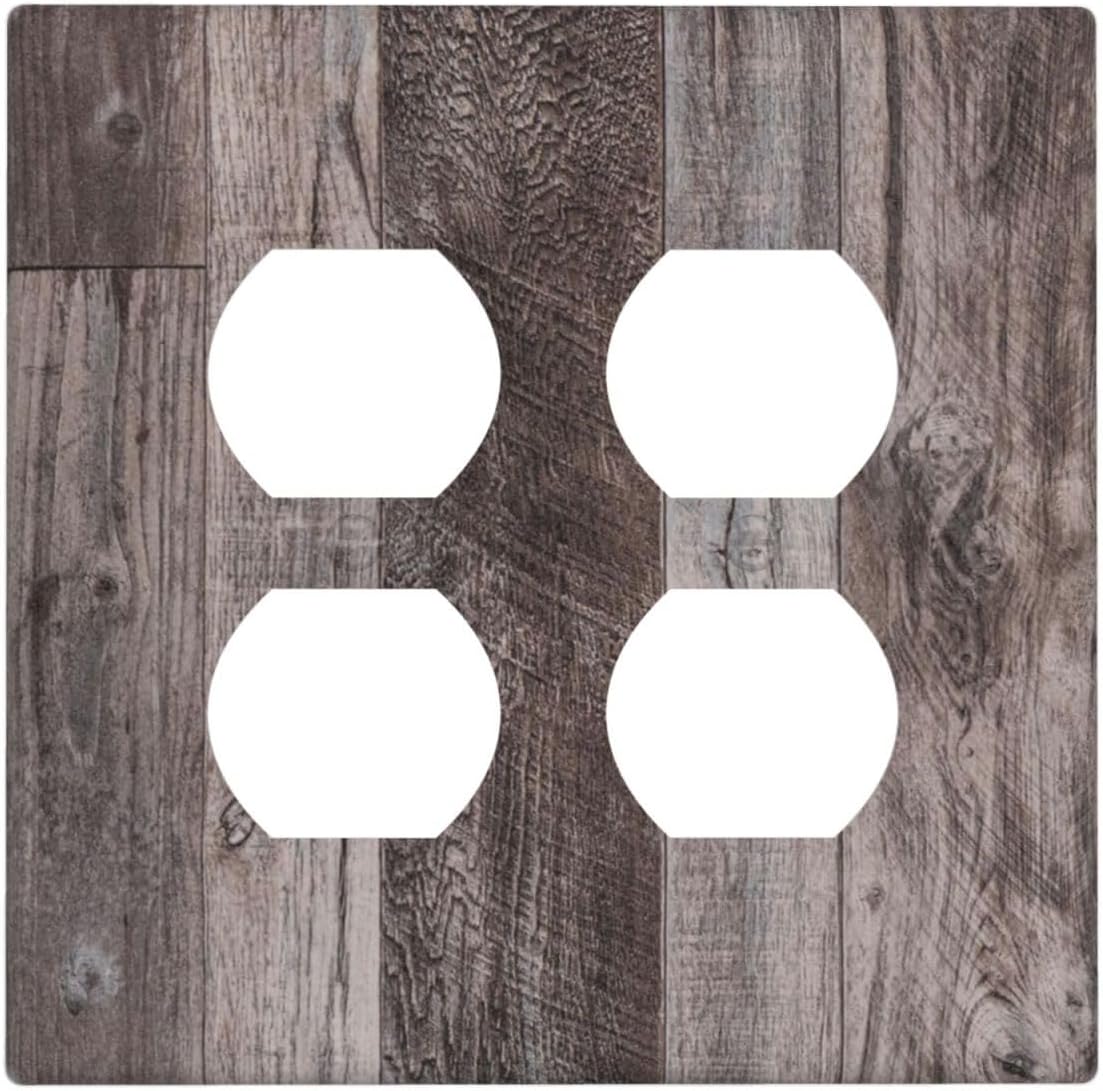 Outlet Covers Rustic Dark Grey Wood Retro Country Wooden 2 Gang Double Duplex Decorative Light Switch Covers Electrical Wallplates Socket Faceplate for Farmhouse Cabin Decor