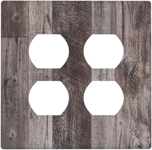Outlet Covers Rustic Dark Grey Wood Retro Country Wooden 2 Gang Double Duplex Decorative Light Switch Covers Electrical Wallplates Socket Faceplate for Farmhouse Cabin Decor