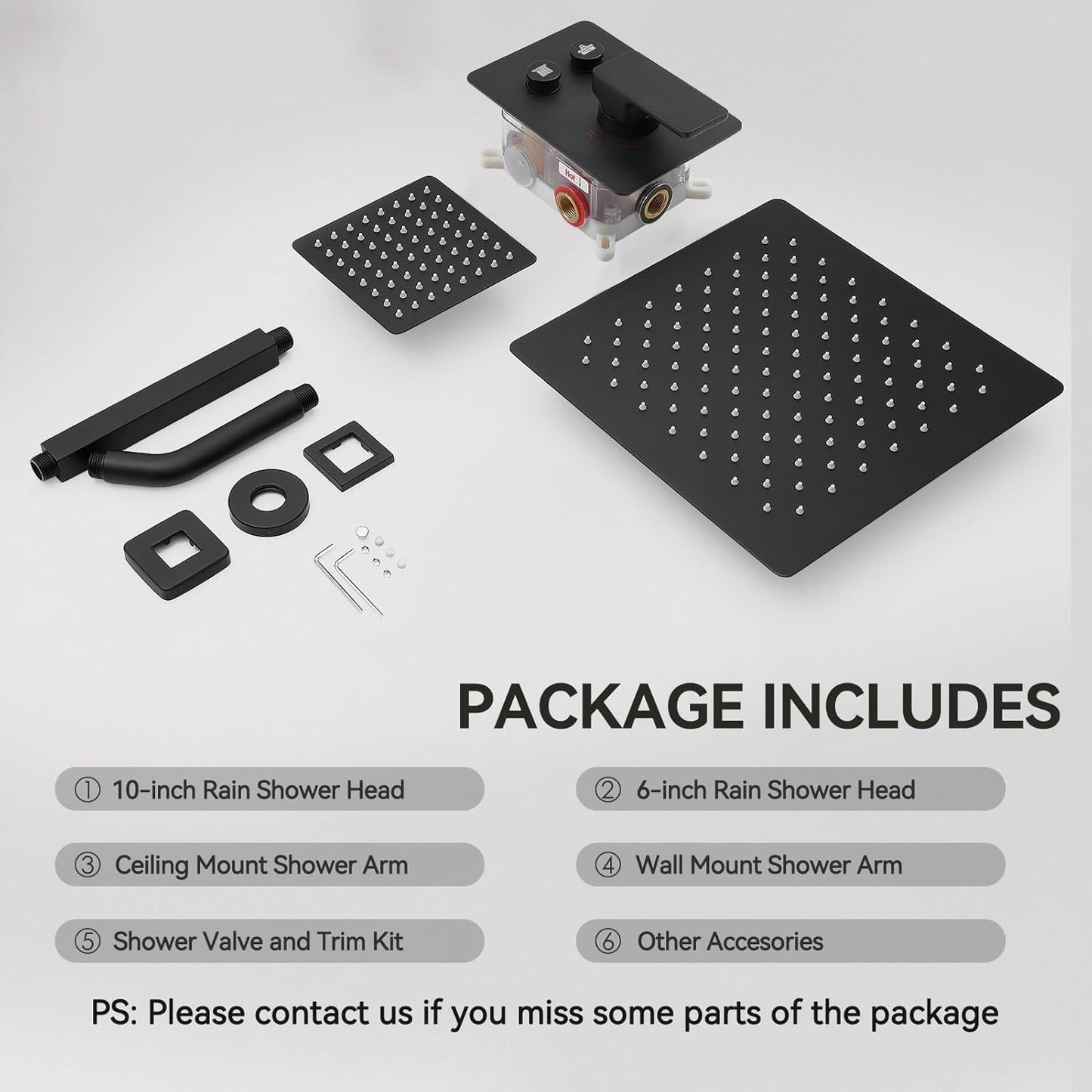 Shower Faucet Set Matte Black Shower System, STARBATH 10" Ceiling Mount Rain Showerhead and 6" Wall Mounted Rainfall Shower for Couples, On Off Button Valve Dual Head Shower Systems Complete