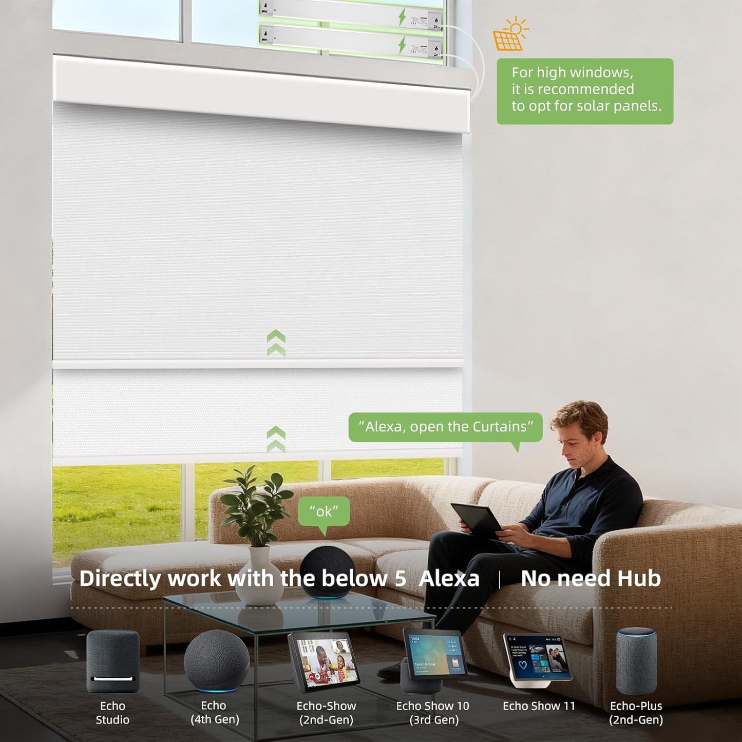 ZSTARR Motorized Day and Night Dual Smart Blind for Window with Valance Rechargeable Motor,Blackout Roller Shade Custom Size,with Valance Suitable for Home,Office (Full Blackout Pure White)