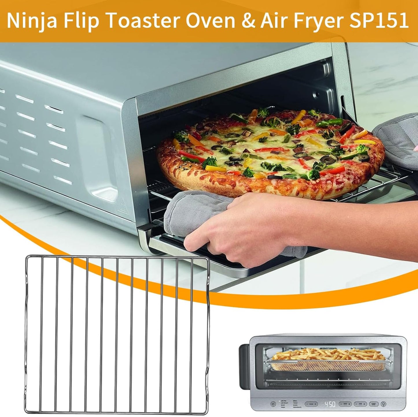 Air fryer Rack for Ninja Flip Toaster Oven & Air Fryer SP151, 13.5''× 11.8'' Food Grade Stainless Steel Air Fryer Accessories Replacement Parts Grill Rack, Dishwasher Safe