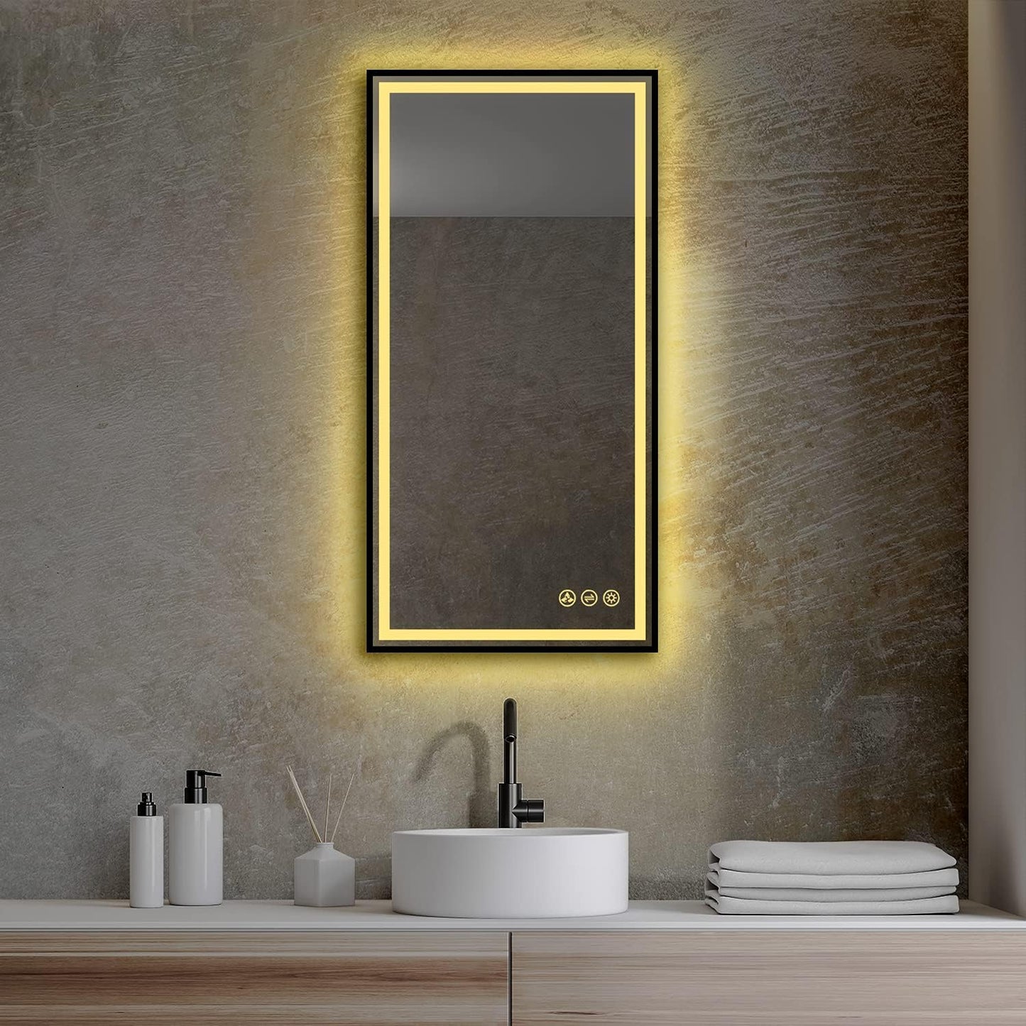 18x36 Inch LED Bathroom Mirror with Matte Black Frame| Wall Mounted Backlit Vanity Mirror with Lights | Anti-Fog, 3 Color Dimmable Smart Bathroom LED Mirror | Frame Vanity Mirror for Makeup