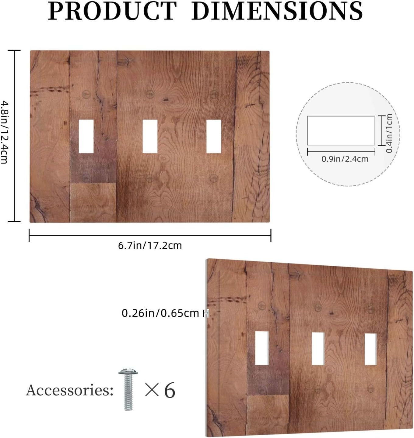 Rustic Brown Dark Wood Texture Printing Decorative Switch Plates 3 Gang Wall Plate Triple Toggle Light Switch Cover Faceplate Electrical Wall Panels For Farmhouse Cabin Decor