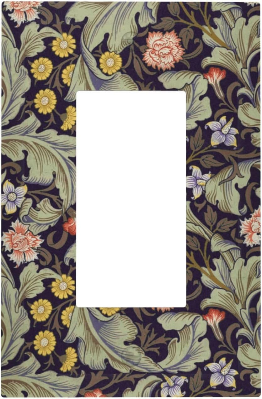 Boho William Morris Floral Green Leaves Flower Decorative Outlet Covers 1 Gang Single Rocker Light Switch Cover Plate Wall Plates GFCI Faceplate for Farmhouse Home Decor