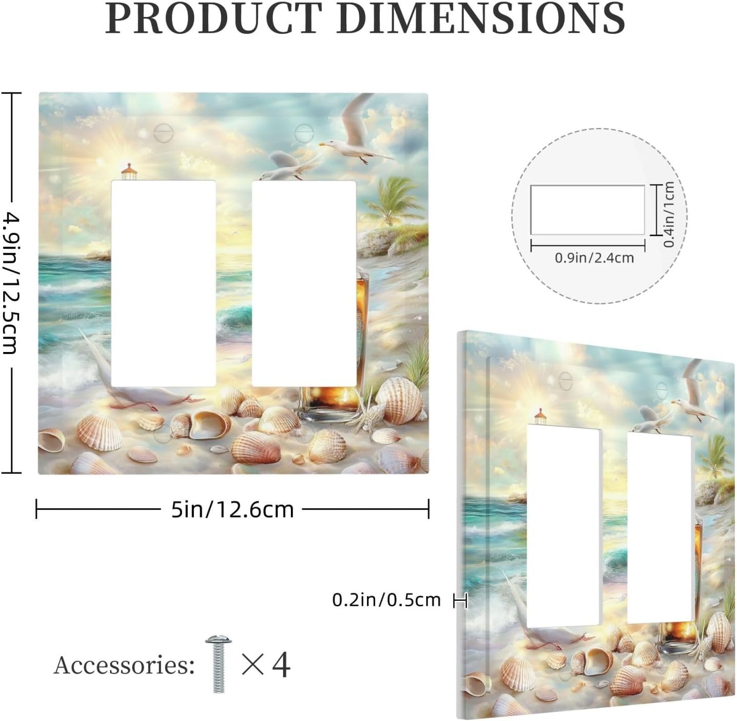 Decorative Outlet Covers Beach Ocean Lighthouse Seashells 2 Gang Double Gfci Rocker Electrical Wall Panels Light Switch Cover Plate For Bed Room Living Room Decor