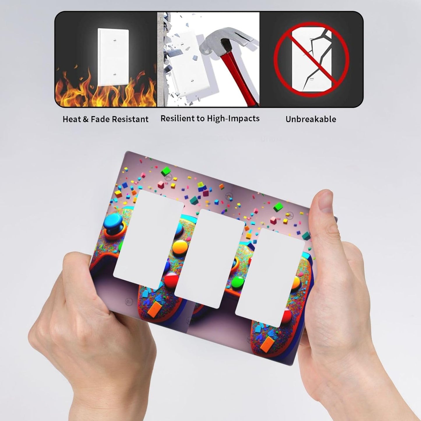 Videos Game Controller 3 Gang Triple Rocker Decorative Light Switch Covers Electrical Faceplate Switchplates for Bathroom Kitchen Home