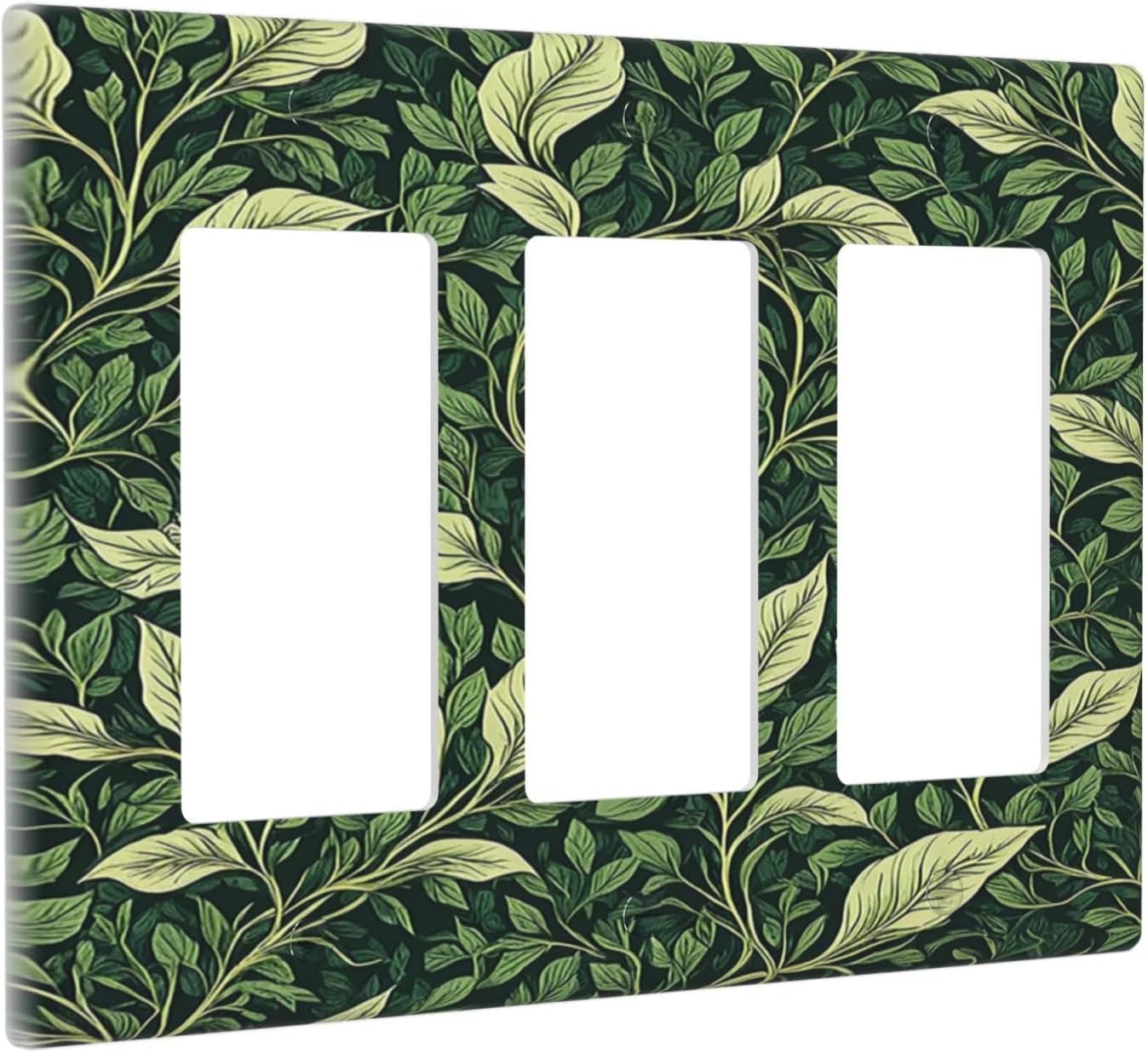 Vintage Green Plant Leaves Triple Rocker Light Switch Covers 3 Gang Outlet Cover Wall Plates Decorative Switch Plates Electrical GFCI Faceplate Switchplate for Home Decor 4.49 X 6.38 IN